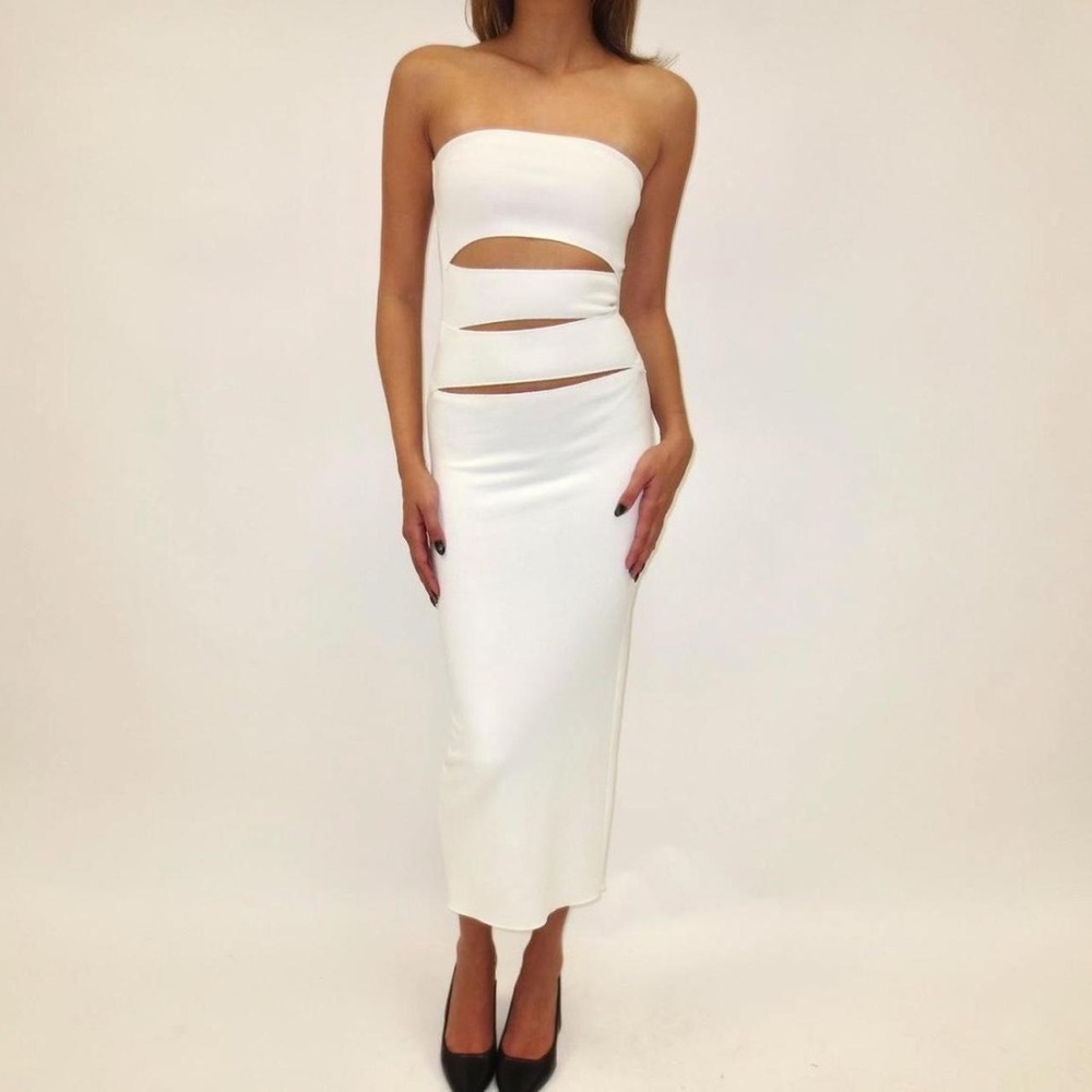 Zara Strapless White Dress with Cutouts